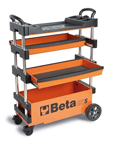 Beta C27S Werkzeugwagen, Werkbank klappbar (Werkzeugschrank mit Schubladen, 2 starre & 2 lenkbare Räder, inkl. 2 Schubladen, mit Zentralverriegelung, Größe: 990 390 700 mm), Orange/Schwarz